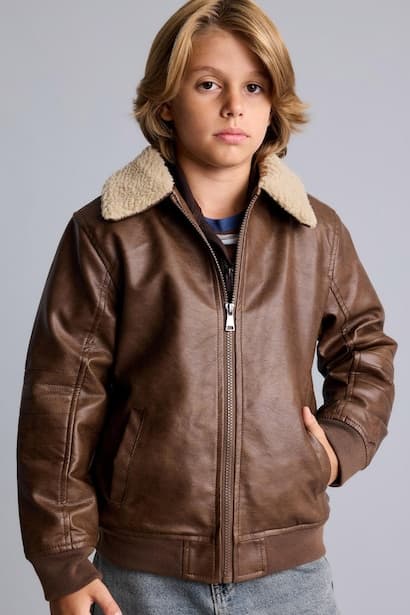 Boy Polo Collar Zip-Up Plush Lining Jacket Coat (٣)
