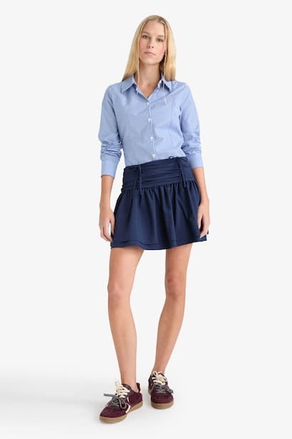 Normal Waist Cotton Lined Poplin Mini Skirt (٤)