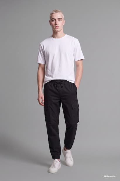Cargo Pocket Elastic Waist Jogger Hem Long Gabardine Trousers