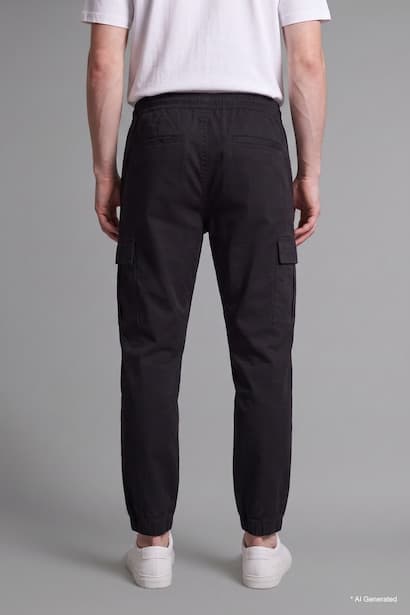 Cargo Pocket Elastic Waist Jogger Hem Long Gabardine Trousers (٤)