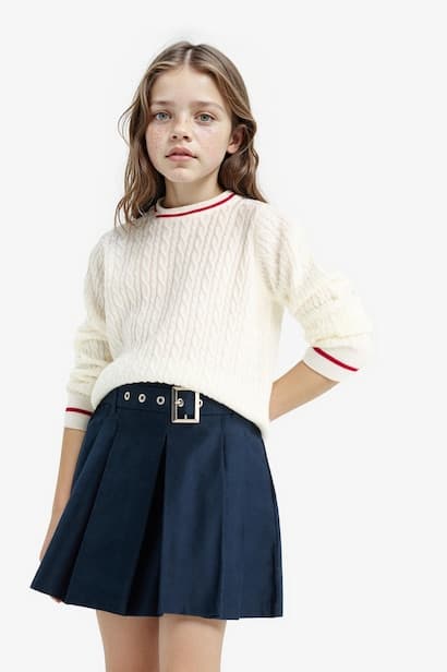 Girl Standard Fit Crew Neck Knit Pullover (٣)