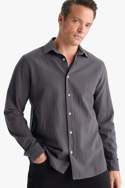 Regular Fit Polo Collar Cotton Long Sleeve Shirt