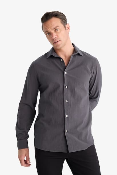Regular Fit Polo Collar Cotton Long Sleeve Shirt (٣)