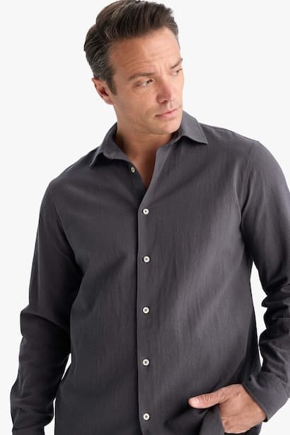Regular Fit Polo Collar Cotton Long Sleeve Shirt (٤)