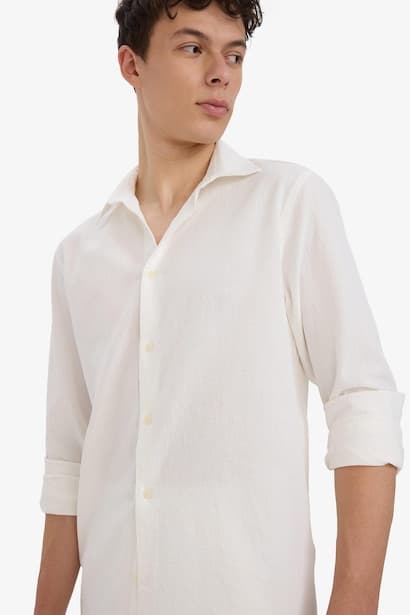 Regular Fit Polo Collar Cotton Long Sleeve Shirt