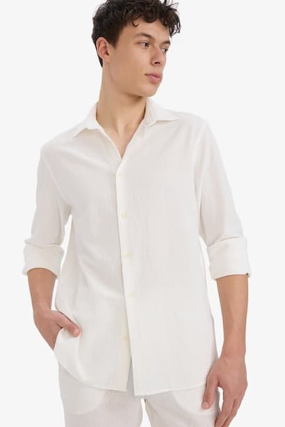 Regular Fit Polo Collar Cotton Long Sleeve Shirt (٣)