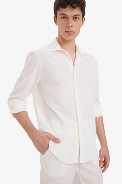 Regular Fit Polo Collar Cotton Long Sleeve Shirt (٤)