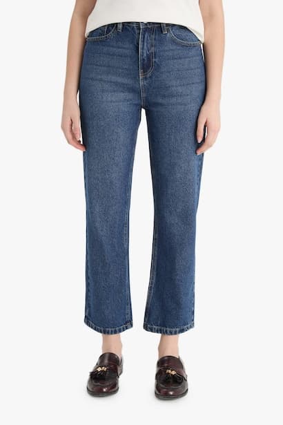 Straight Fit High Waist Straight Leg Jeans (٤)
