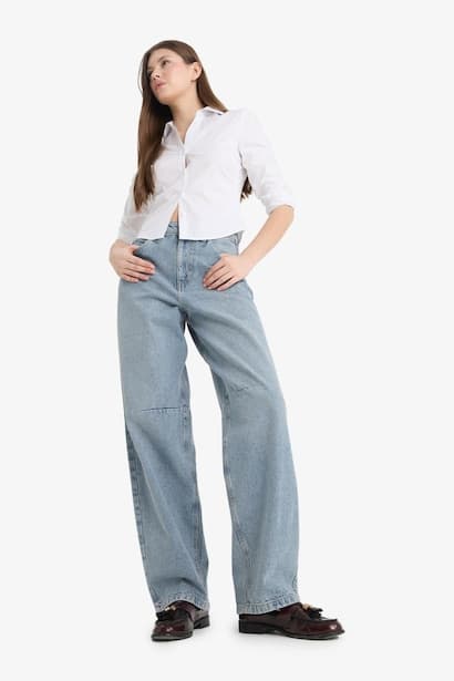 Baggy Fit High Waist Straight Leg Long Jeans