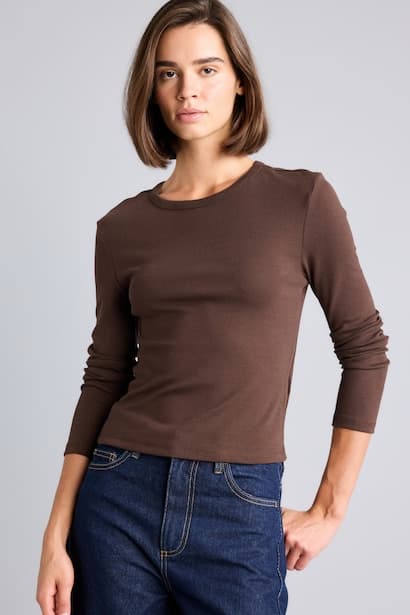 Slim Fit Crew Neck Ribana Long Sleeve T-Shirt