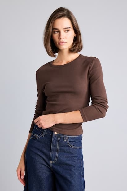 Slim Fit Crew Neck Ribana Long Sleeve T-Shirt (٣)