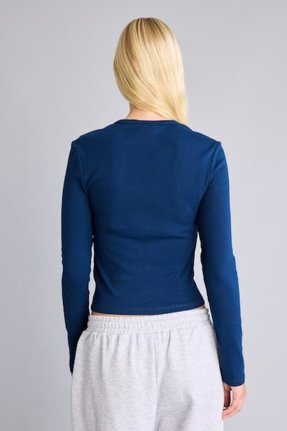 Fitted Basic Ribbed Crew Neck Long Sleeve T-Shirt (٤)
