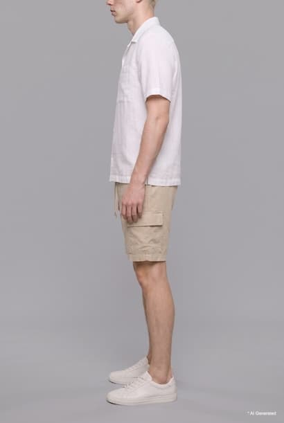Regular Fit Elastic Waist Cotton Cargo Bermuda Shorts (٣)