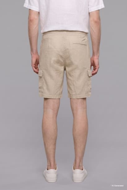 Regular Fit Elastic Waist Cotton Cargo Bermuda Shorts (٤)
