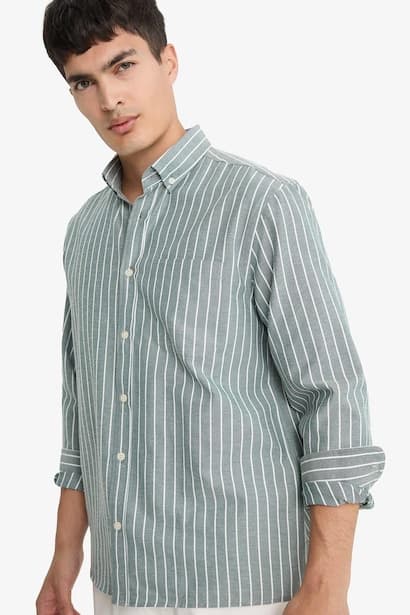 Regular Fit Polo Neck Woven Striped Shirt (٤)
