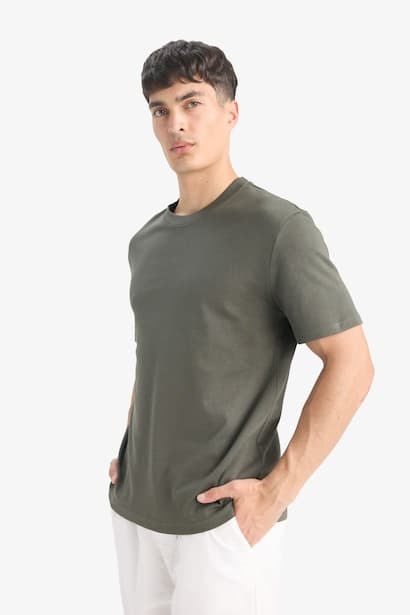 Cotton Regular Fit Crew Neck Basic Short Sleeve T-Shirt (٣)