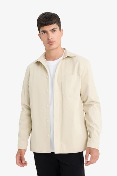 Regular Fit Polo Collar Cotton Long Sleeve Shirt (٤)