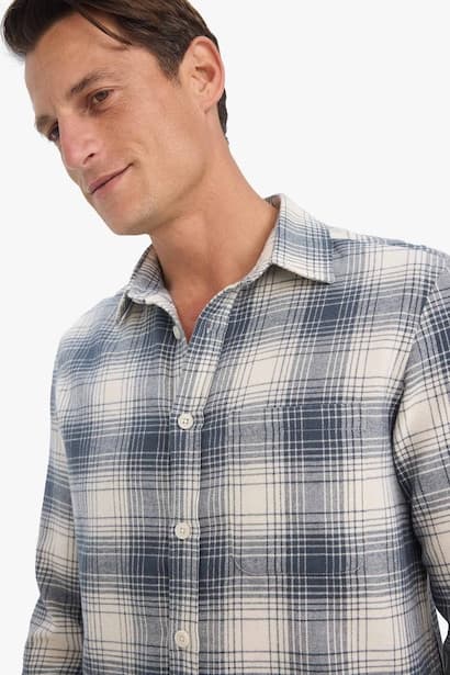 Regular Fit Polo Collar Plaid Flanel Long Sleeve Shirt (٤)
