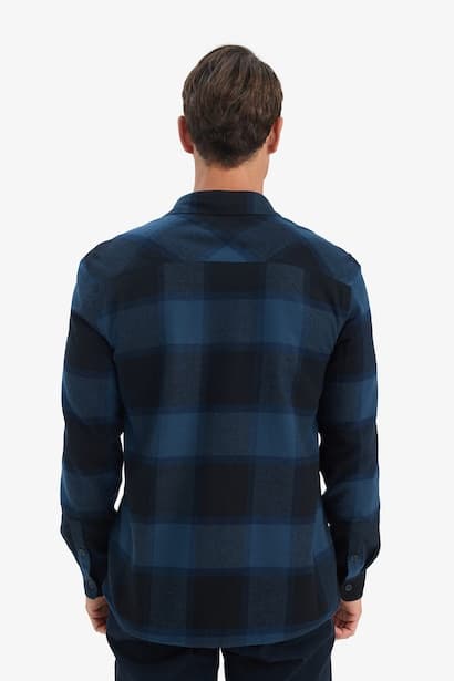Regular Fit Polo Collar Plaid Flanel Long Sleeve Shirt (٤)