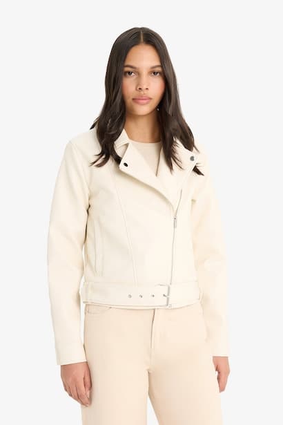 Regular Fit Zip-Up Faux Leather Jacket (٣)