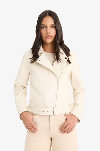 Regular Fit Zip-Up Faux Leather Jacket (٤)
