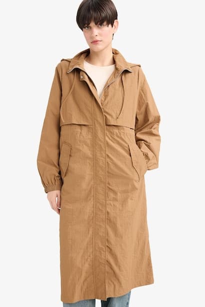 Regular Fit Hooded Zip-Up Long Raincoat (٤)