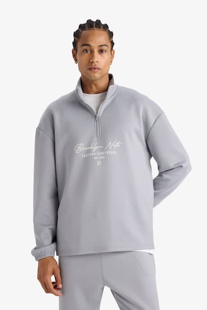 DeFactoFit NBA Brooklyn Nets Boxy Fit Scuba Fabric Sweatshirt (٣)