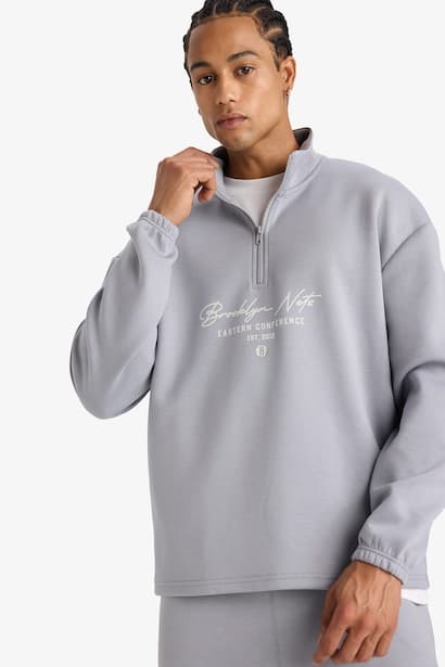 DeFactoFit NBA Brooklyn Nets Boxy Fit Scuba Fabric Sweatshirt (٤)