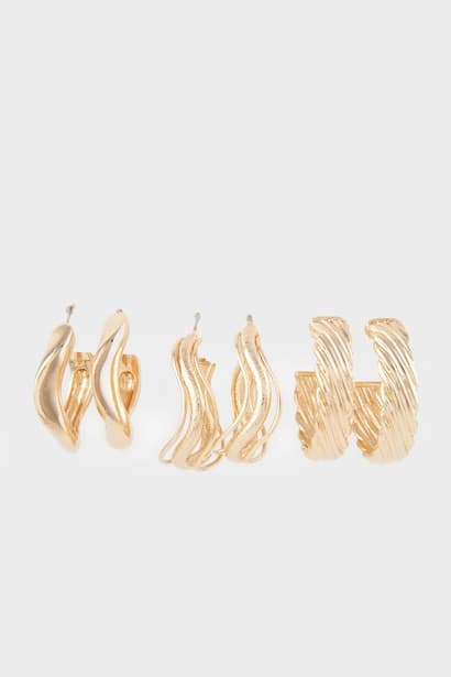 Woman 3 Piece Gold Earrings Jewellery