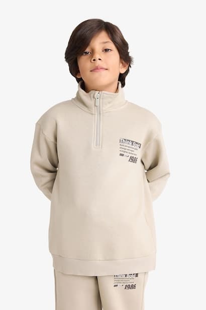 Boy Regular Fit Half Zippered Soft Fuzzy Inside Sweatshirt (3)