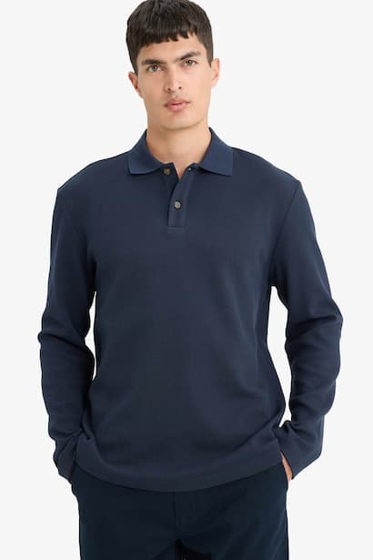 Cotton Regular Fit Polo Neck Textured Sweatshirt