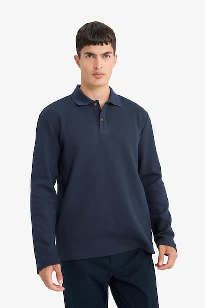 Cotton Regular Fit Polo Neck Textured Sweatshirt (3)