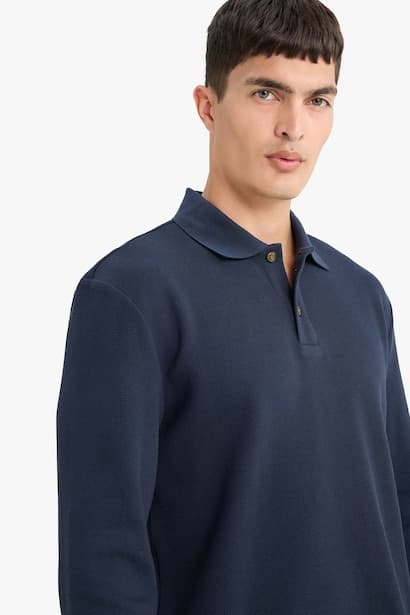 Cotton Regular Fit Polo Neck Textured Sweatshirt (4)