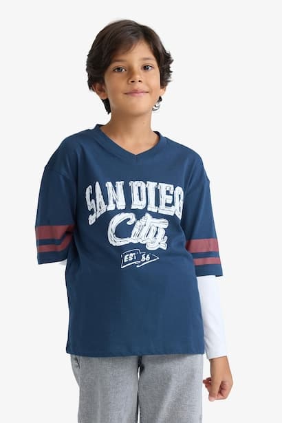 Boy Oversize V Neck Printed Long Sleeve T-Shirt (٤)
