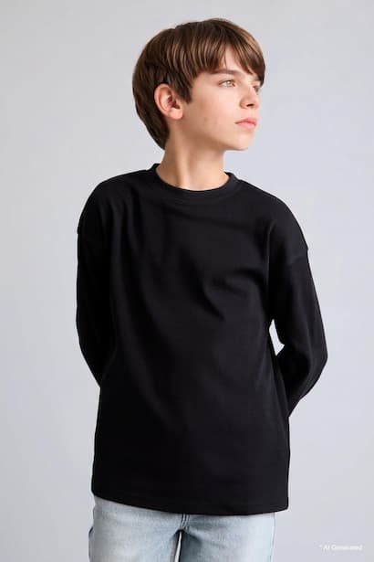 Boy 100% Cotton Oversize Fit Crew Neck Long Sleeve T-Shirt