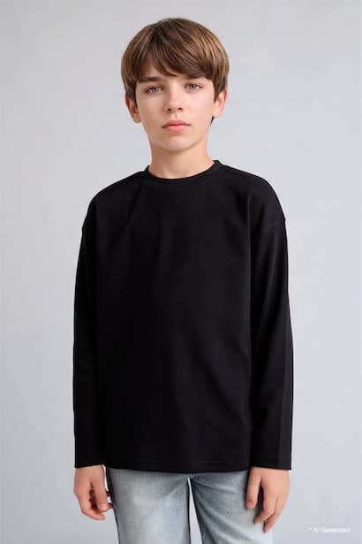 Boy 100% Cotton Oversize Fit Crew Neck Long Sleeve T-Shirt (٣)