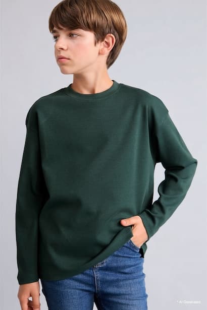 Boy 100% Cotton Oversize Fit Crew Neck Long Sleeve T-Shirt
