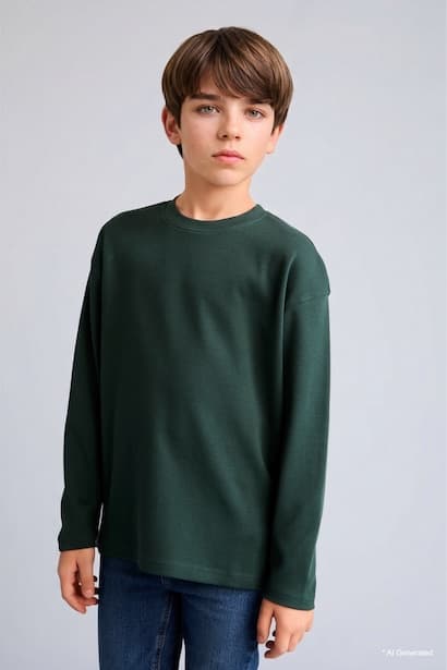 Boy 100% Cotton Oversize Fit Crew Neck Long Sleeve T-Shirt (3)