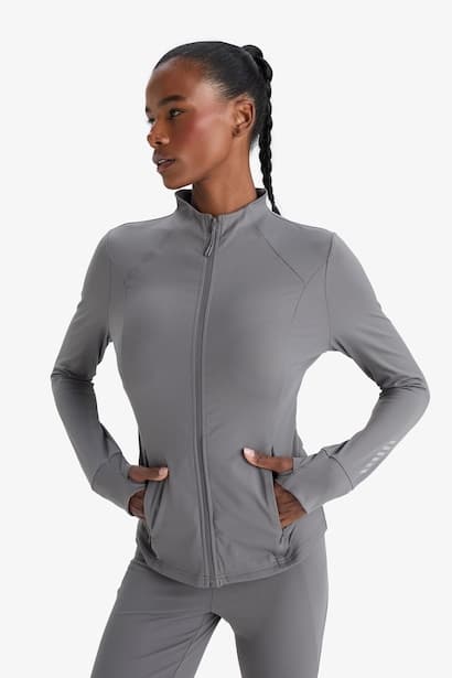 Slim Fit High Collar Zip-Up Sweatshirt