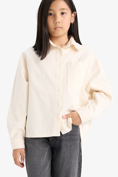 Girl Oversize Cotton Long Sleeve Shirt