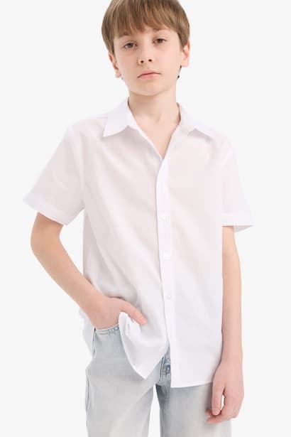 Boy Polo Collar Poplin Long Sleeve Shirt