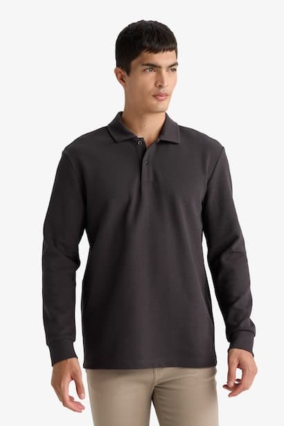 Regular Fit Polo Collar Long Sleeve Sweatshirt (3)