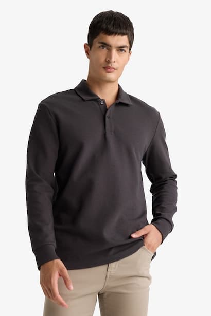 Regular Fit Polo Collar Long Sleeve Sweatshirt (4)