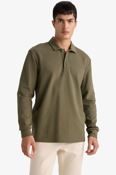 Regular Fit Waffle Polo Collar Long Sleeve Sweatshirt (٤)