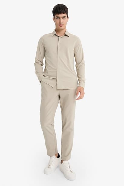 Slim Fit Polo Neck Pique Long Sleeve Shirt (٣)