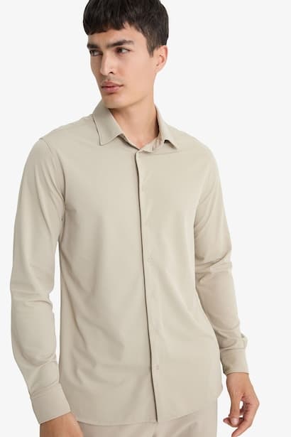 Slim Fit Polo Neck Pique Long Sleeve Shirt (٤)