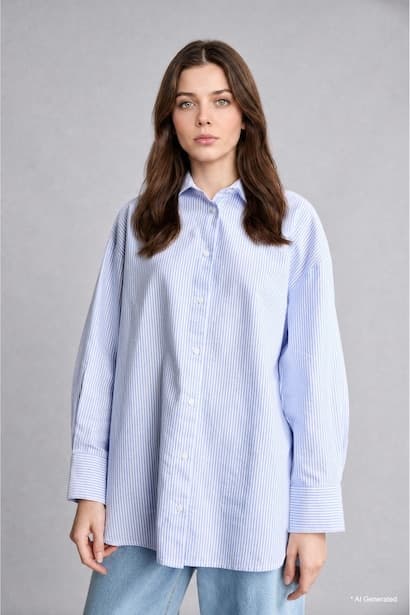 Relaxed Fit Oxford Long Sleeve Tunic Modest (٣)