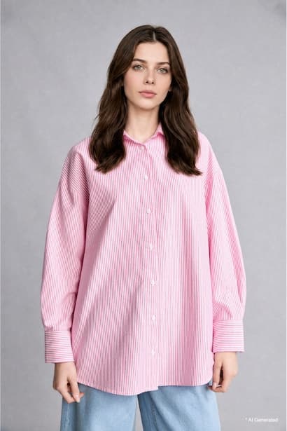 Relaxed Fit Oxford Long Sleeve Tunic Modest (٣)