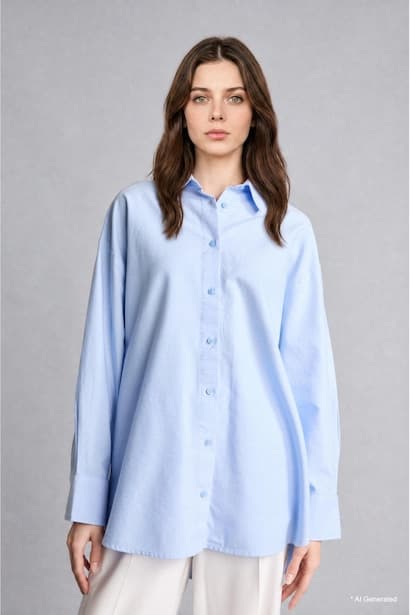 Relaxed Fit Oxford Long Sleeve Tunic Modest (٣)