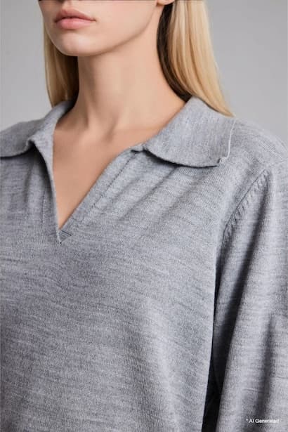 Regular Fit Heather Grey Knitted Polo Collar Sweater Pullover (٤)